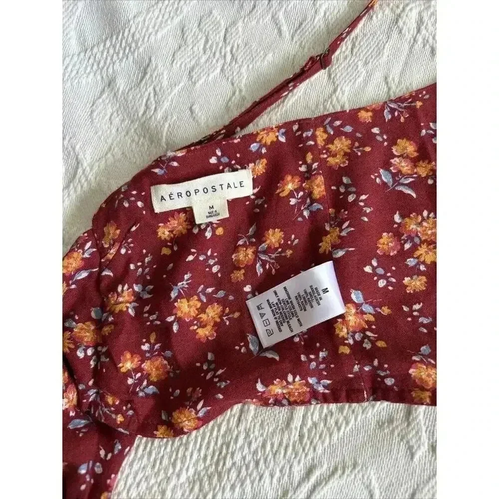 Floral Red Crop Top & High Waisted Pants Set Boho Festival Aeropostale Size M